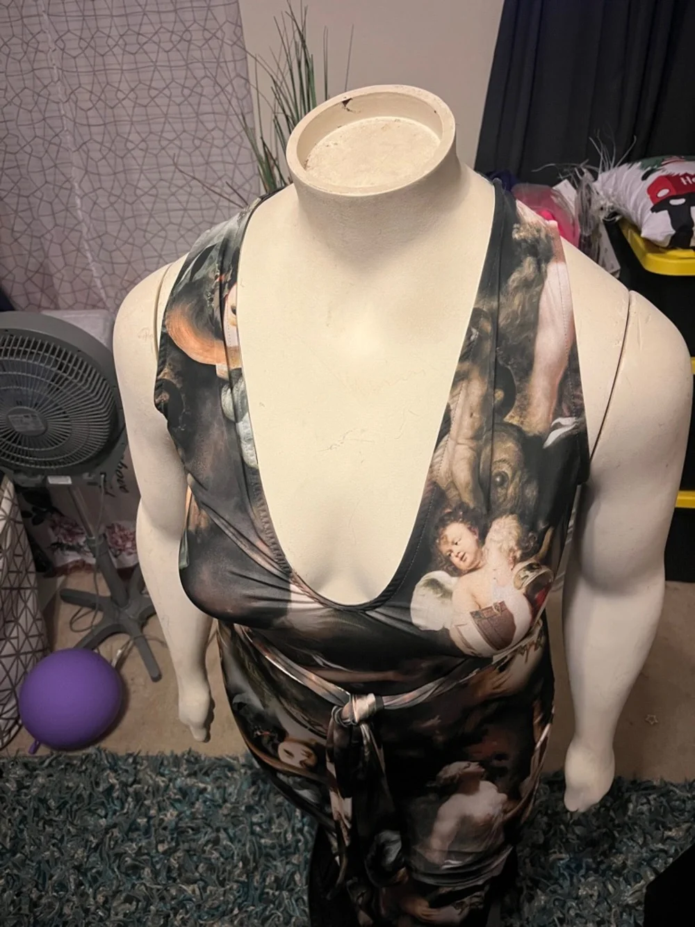Fashion Nova Plus Size Black and Brown Renaissance Print Maxi Dress - Picture 4 of 5